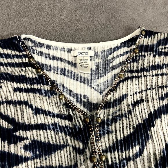Cache Vintage Zipper Blue Zebra Print Long Sleeve Blouse Size L - Picture 4 of 7